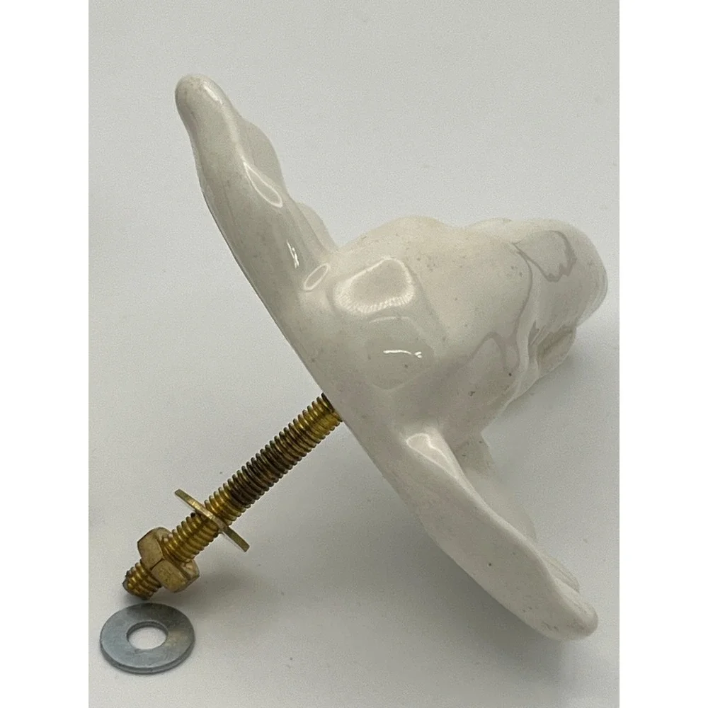 White Ceramic Elephant and Feather Drawer Pulls Set of 2 Cabinet Knobs Glossy